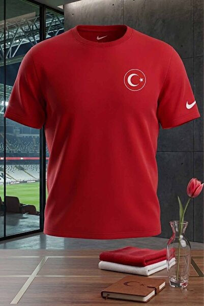 Nike Turkey Men's T-Shirt Red 100% Cotton-National Team Sports Flexible Dri-F...
