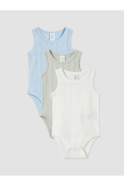 LC Waikiki Set de 3 body-uri cu capse pentru bebeluși băieți, cu guler rotund