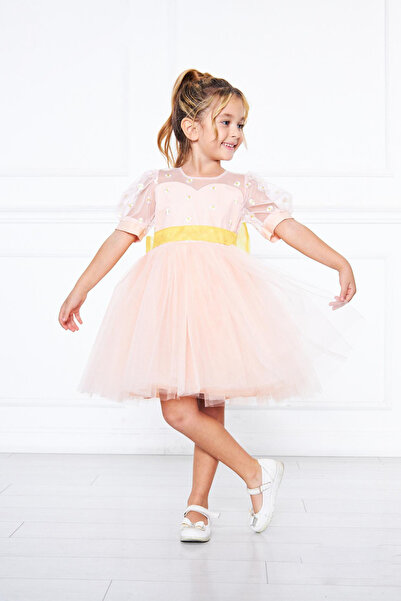 SUBU TASARIM Balloon Sleeve Skirt Tulle Belted Girls Graduation Evening Dress...