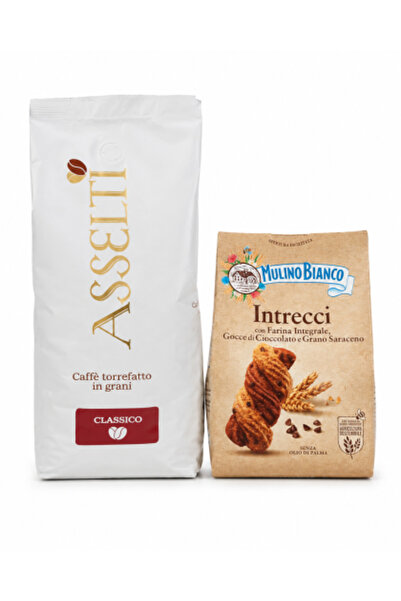 Asselti ® Set de Origine Italiană - Boabe de cafea 1000g + Biscuiți Mulino Bi...
