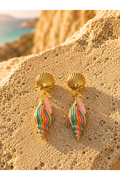 PABALAS Seashell Colored Enamel Dangle Earrings Gold Women's Earrings Summer ...