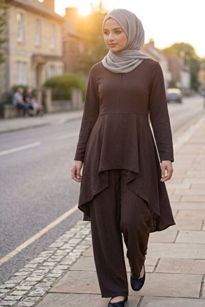 ZEROGAPRİSE Women's Hijab Asymmetrical Tunic Pants Set