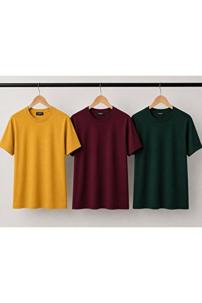 Kuraff Giyim Unisex Basic 3-Pack Cotton Solid Color T-Shirt