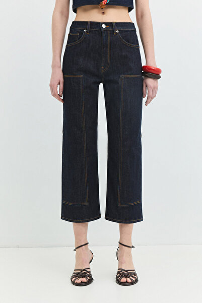 Relaxed Straight Fit Rinse Koyu İndigo Kadın Jean Pantolon