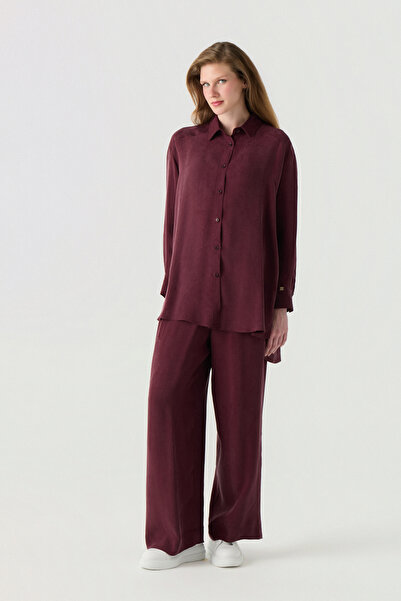 Zühre Buttoned Casual Textured Double Burgundy Suit 1798