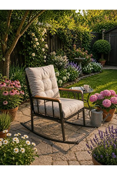 LİLACAM DESİGN Serene Metal Sallanan Sandalye Statik Boyalı Kırpık Minderli B...