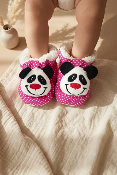 Babydonat Panda Joy Pink Polka Dot Plush Inner Lining Non-Slip Baby Slippers ...