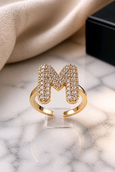 mosmoda Çelik Taşlı M Harfi Yüzük, Ayarlanabilir