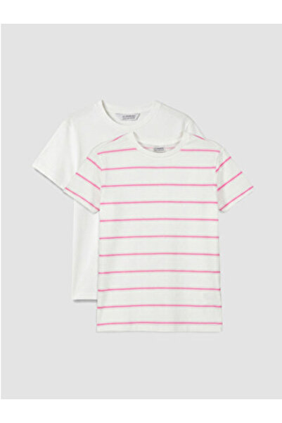 LC Waikiki New Season Ecru Crew Neck Girls' T-Shirt 2-Pack