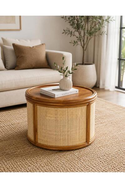 kardelen bambu mobılya Rattan Hazeranli 60 Cm Orta Sehpa Ahşap Sehpa
