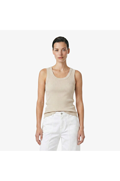 Nautica Kadın Bej Slim Fit Kolsuz T-Shirt