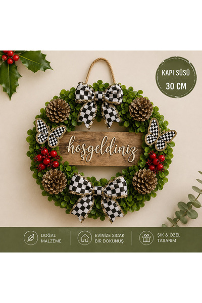 Marrone Kukuljica i ornament za vrata sa kariranom trakom