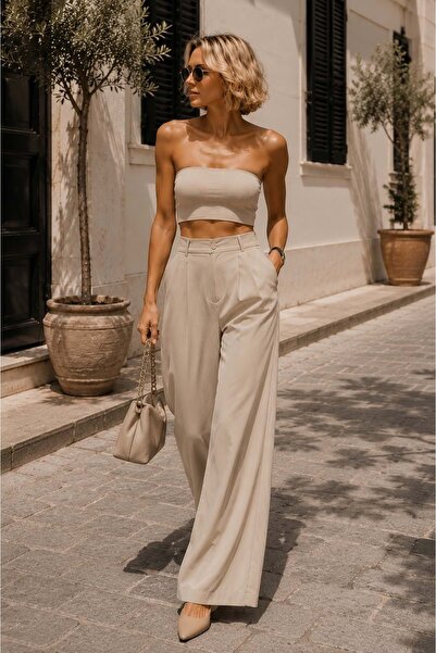 ibeeka Aura white modal palazzo pants - v shape waist detail