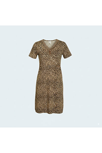 Generic Soft Viscose Nightgown with Short Sleeves and Elegant Lace Collar - M...