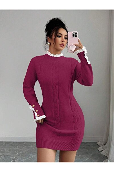Iuliashop Rochie scurtă tricotată Vivianna roz închis - S