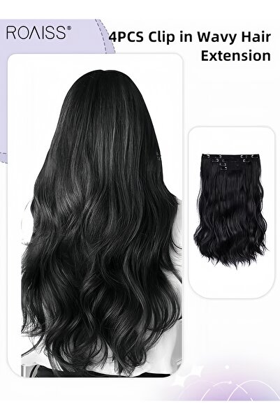 ROAISS 4Pcs Clip in Wavy Hair Extensions Invisible Adjustable Long Synthetic ...