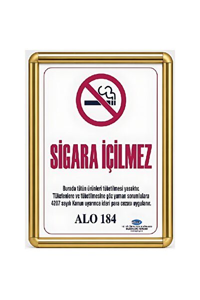 Sigara İçilmez Levhası B2 (50x70cm) Alüminyum çerçeveli (Gold)