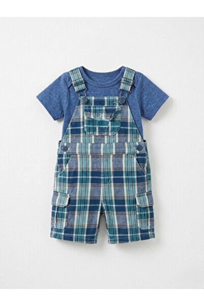 kids republic by meemseen independent Blue Plaid Layered Romper Set