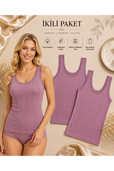 ROZELT Set de 2 maiouri pentru femei, 100% bumbac, țesătură moale jacquard, c...