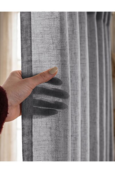 FAVOLLİ Gri Renk Keten Dokulu Tül Perde - 1/3 Sık Pile - Pinterest Stilinde D...