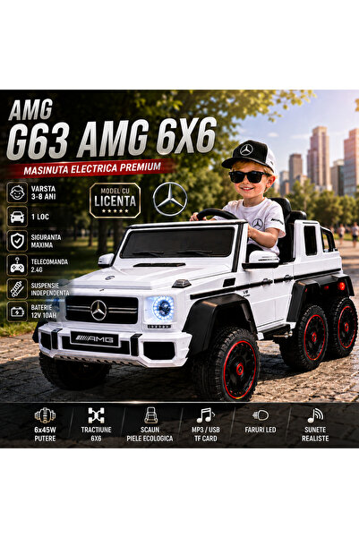 Bebelul Masinuta electrica Mercedes-Benz G63 AMG 6x6, alb, 1 loc, 6 roti, 6x4...