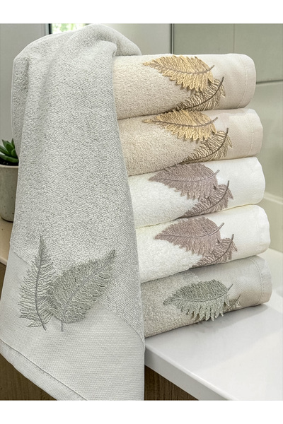 AYHANHOME 3D Leaf Patterned Cotton 6 Piece 50X90 Hand and Face Towel Set