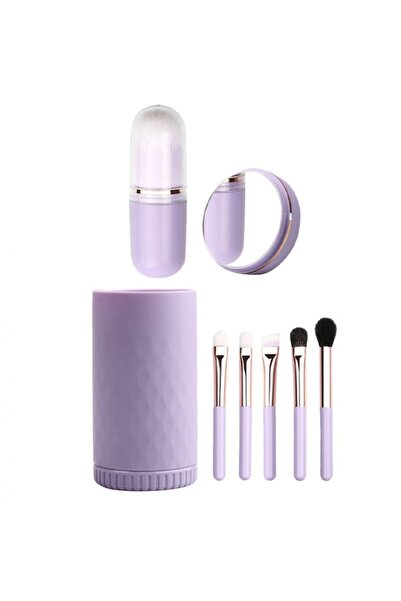 Energy Cosmetic Makeup Brush Set (Purple) – Portable Mini Beauty Brush Kit