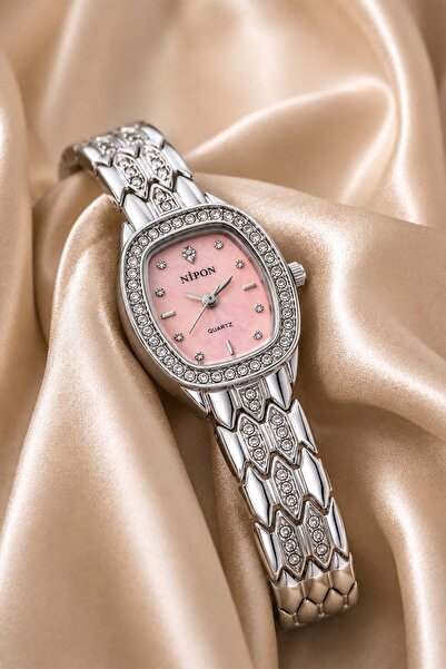 İnogge Nipons Women's Silver Color Oval Case Pink Dial with Stone Luxury Even...