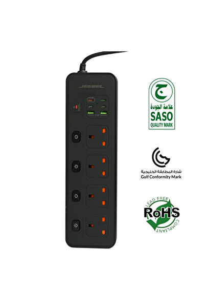 Jeebel Voltex Geebel Power Strip | 3250W Power Supply, 4 Independent UK Plugs...