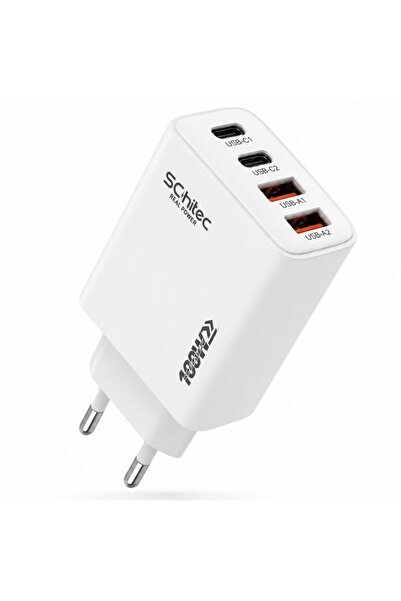 schitec 100W 4 Çıkışlu 2 Type-C + 2 UsbA QC 3.0 Süper Hızlı Şarj Adaptörü Baş...