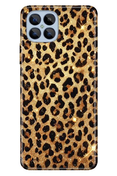 omix X600 Kılıf Yaldızlı Leopar Temalı Desenli Darbe Emici Silikon