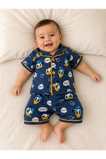 Tuembaby Dadft Duck Baskılı Erkek Bebek Kısa Kollu Şortlu Pijama Takımı(Ölçül...
