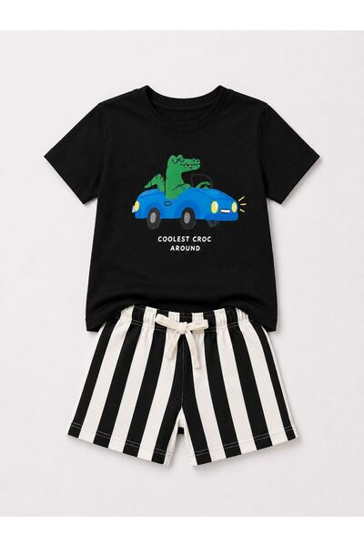 YİGİT BUTİK Set de vară pentru băieți, cu imprimeu cu dinozauri și model în d...