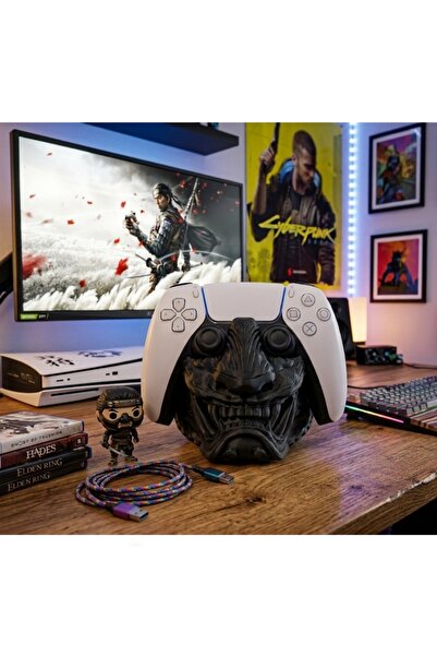 Aksefuar Lazer PS5 Oyun Kolu Standı – Oni Maskesi Tasarımlı Kontrolcü Tutucu ...