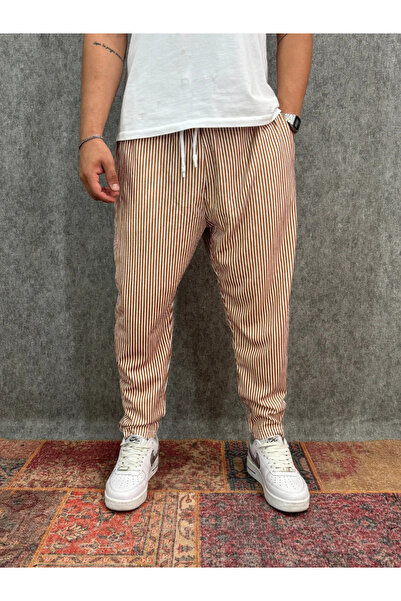 FıttingRoom Elastic Waist Striped Trousers