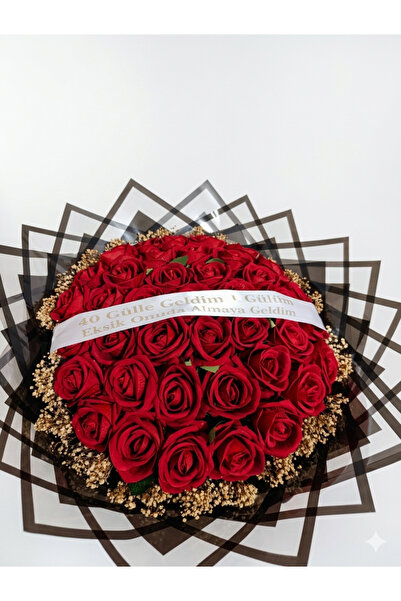 Blackroses 41 Kırmızı Gül Buketi - Cipso Süslemeli Özel Tasarım "40 Gülle Gel...