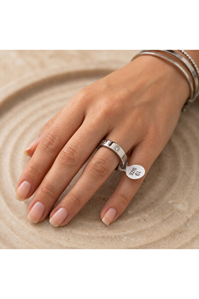 FM 💎   Premium Silver Color Shiny Stone Modern 316L Steel Ring (19 Measureme...