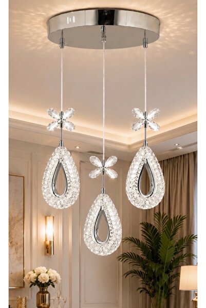 Buiva Beverly Sarkıt Led Avize Kristal Detaylı Üçlü Salon Oturma Yatak Odası ...