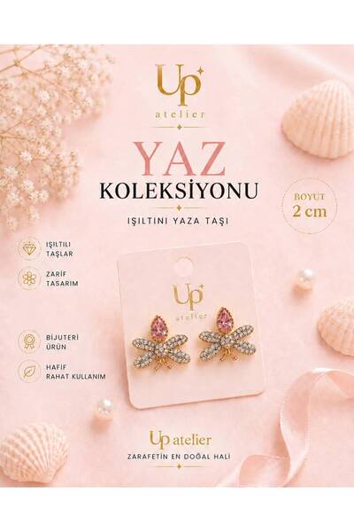 Up Atelier Summer Collection Beach Fashion Pink Zircon Stone Bee Model Earrings