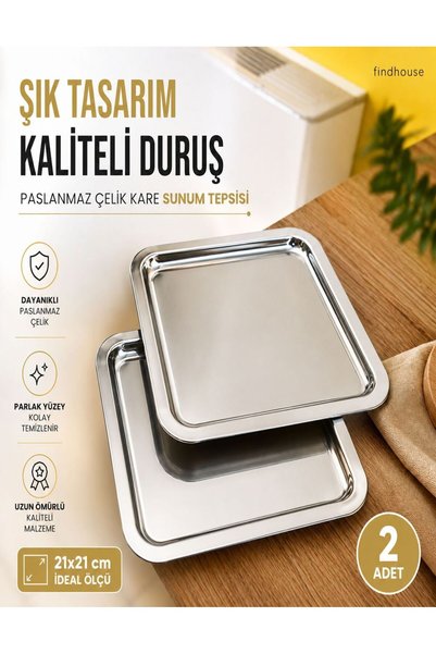 findhouse Stainless Steel Double Square Presentation Tray Home Cafe Restaurant