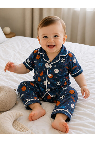 Champion Spor Desenli Kısa Kollu Erkek Bebek Pijama Takımı
