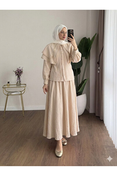 Miraydın Butik Γυναικείο Σετ Πουκάμισο και Φούστα με Δαντελένιο Γιακά Begonia...