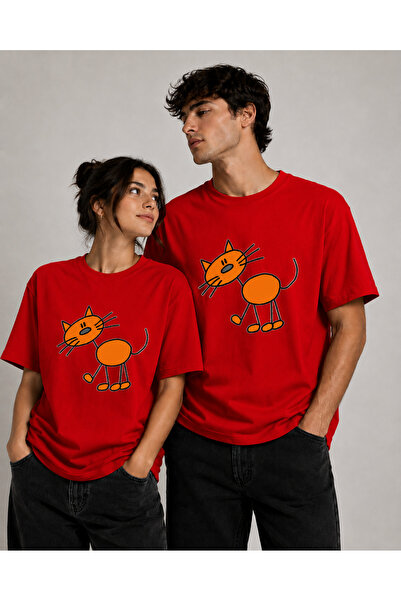 VODEXA Tricou oversize unisex ORANGE CAT imprimat, 100% bumbac, croială confo...