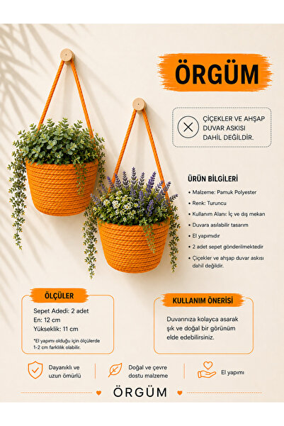 ÖRGÜM Sepet Dekoratif Mini Çiçeklik