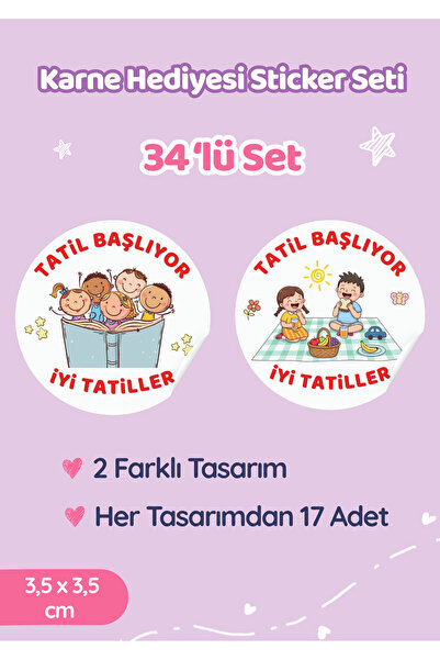Miko Miko Şeyler 34'Lü İyi Tatiller Çocuk Temalı Karne Hediye Paketleme Etike...