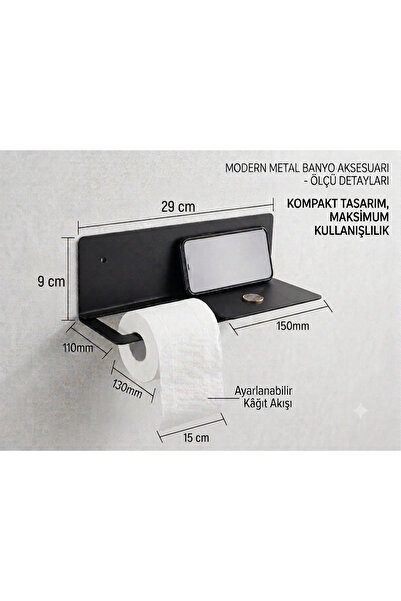 Cebir WC KAĞIT ASACAĞI METAL ( SİYAH ) 29 X 9 CM