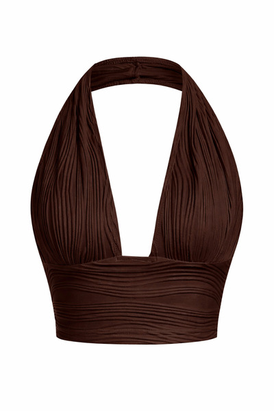 WEEST MODA Elastanlı Halter Yaka Dekolteli Crop Bluz Kadın Yazlık Şık Üst