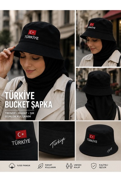 Türkiye Nakışlı Unisex Bucket Şapka – Premium Pamuklu