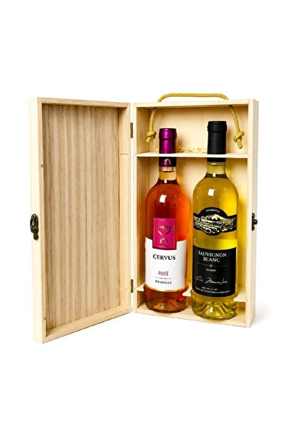 velve Premium package of 2 wines in a wooden box engraved with a mansion illu...
