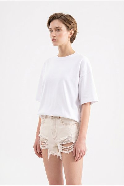 Machinist Women's Distressed Jean Shorts Beige